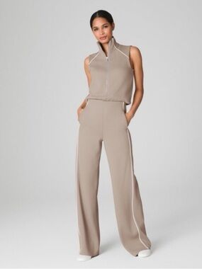 Spanx air essentials pique sleeveless mockneck ashwood jumpsuit L